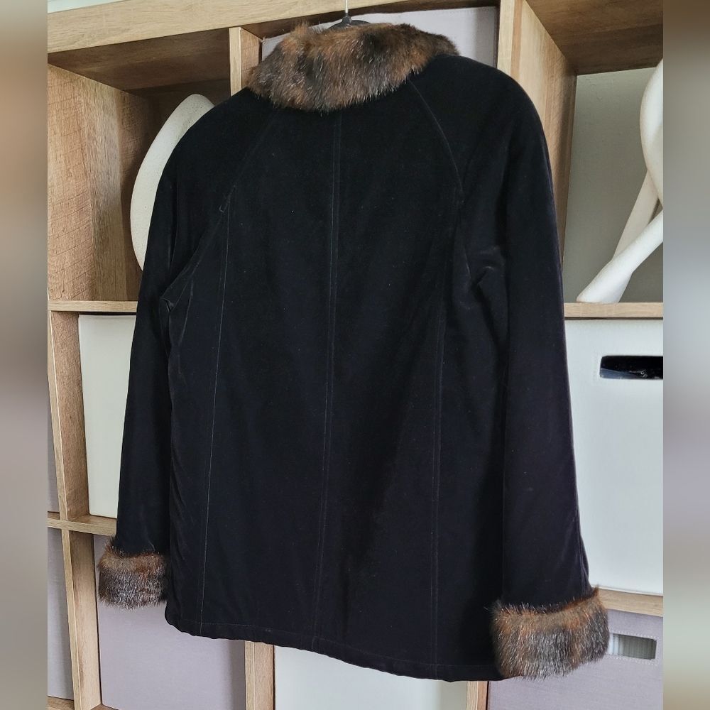 Black GALLERY Jacket with Faux Fur Trim Size Small - Picture 15 of 16